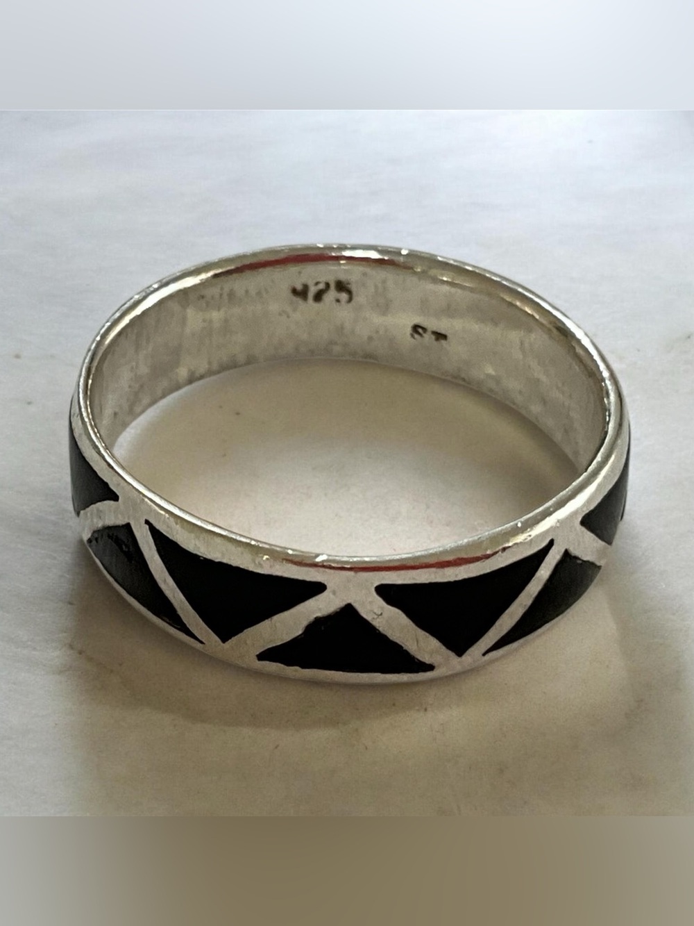 Native American Navajo Inlay Onyx Sterling Silver Ring